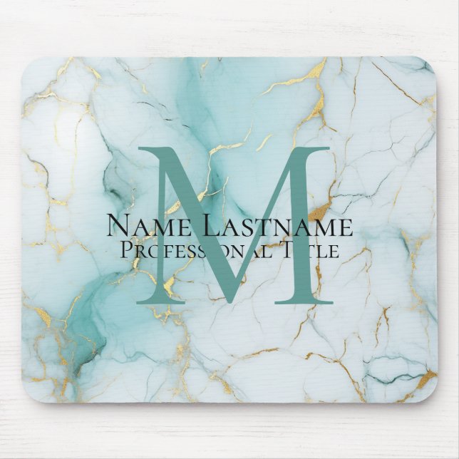 Custom Elegant Monogram Aqua Marble Mouse Mat (Front)