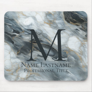 Custom Elegant Monogram Blue Grey Black Marble Mouse Mat
