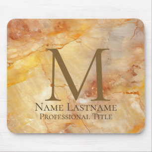 Custom Elegant Monogram Gold Bronze Rosy Marble Mouse Mat