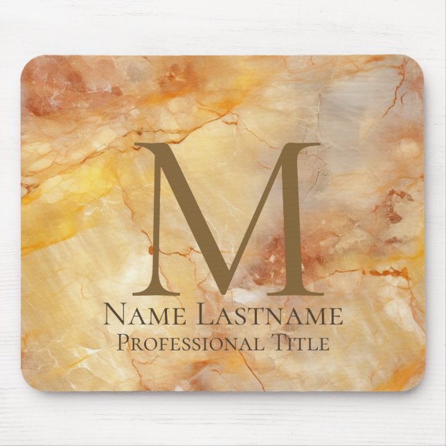 Custom Elegant Monogram Gold Bronze Rosy Marble Mouse Mat (Front)