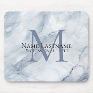 Custom Elegant Monogram Light Blue Marble Mouse Mat