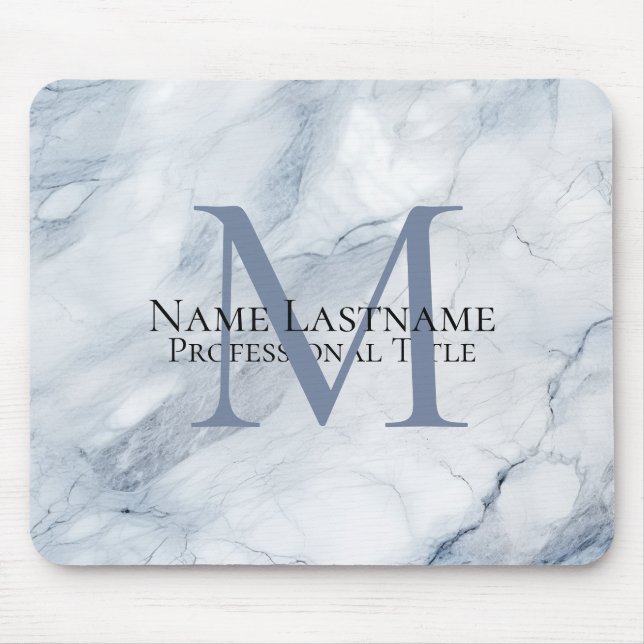 Custom Elegant Monogram Light Blue Marble Mouse Mat (Front)