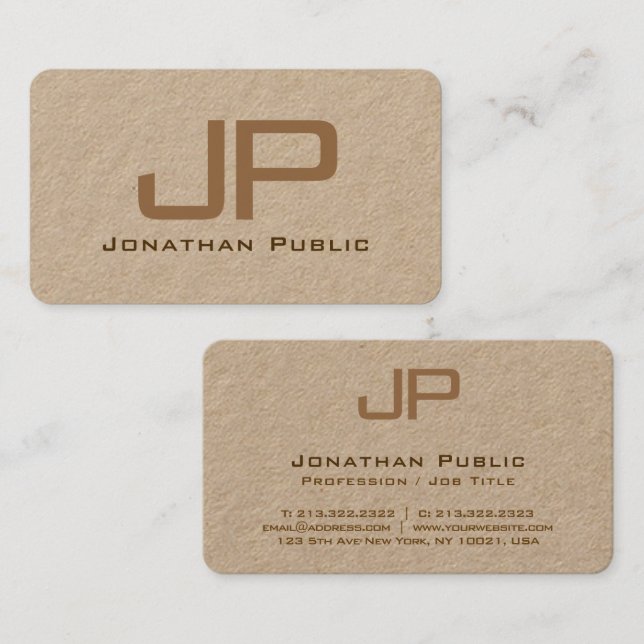 Custom Elegant Monogram Luxe Premium Kraft Paper Business Card (Front/Back)