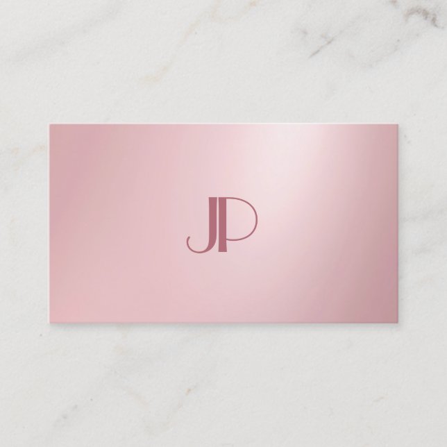 Custom Elegant Monogram Rose Gold Template Modern Business Card (Front)