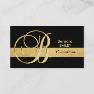 Custom Elegant Monogrammed Gold Black Initial 'B' Business Card