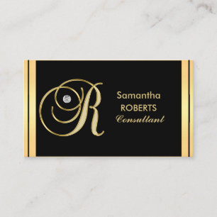 Custom Elegant Monogrammed Gold Black Letter 'R' Business Card