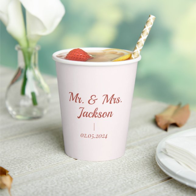 Custom Elegant Mr. & Mrs. Couple Name Monogram Paper Cups (Insitu)