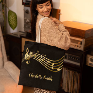 Custom Elegant Music Notes Gold&Black  Tote Bag