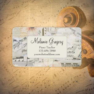 Custom Elegant Music Piano Teacher Floral Business Card