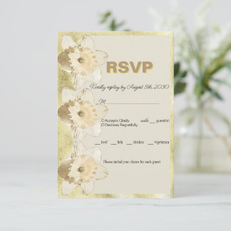 Custom elegant narcissus flower with gold frame RSVP card