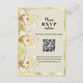 Custom elegant narcissus flower with golden frame enclosure card