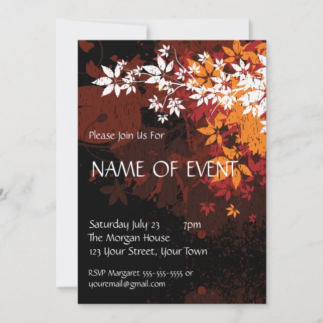 Custom Elegant Orange and White Foilage Invitation (Front)