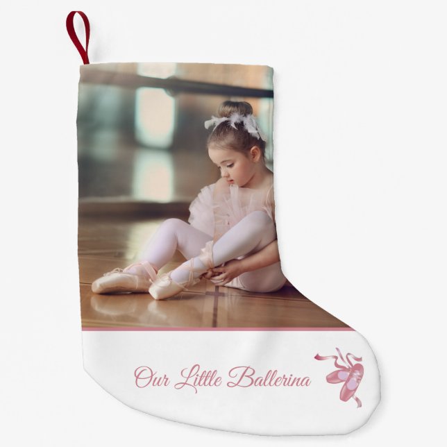 Custom Elegant Our Little Ballerina Pink White Small Christmas Stocking (Front)