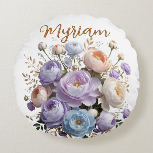 Custom Elegant Peony Monogram Round Pillow