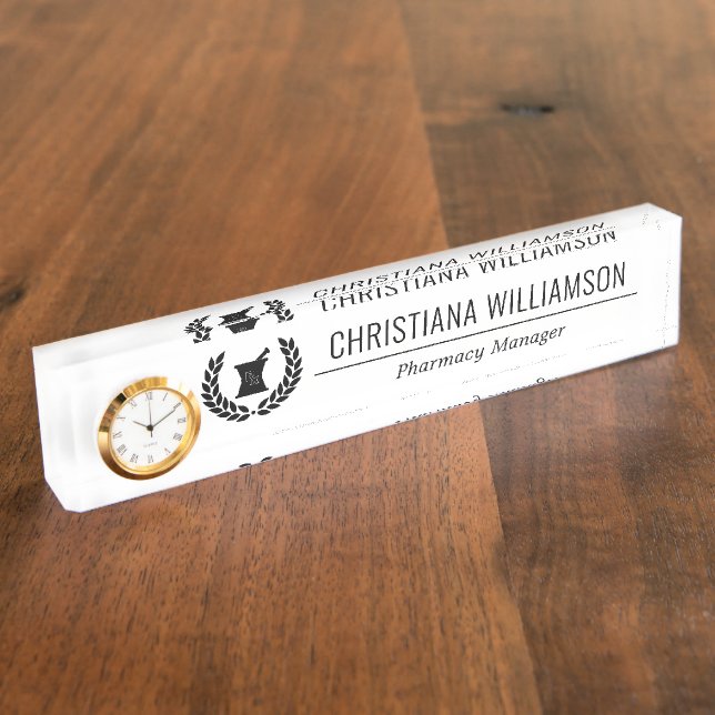 Custom Elegant Pharmacist Pharmacy Staff Employee Nameplate (Side)