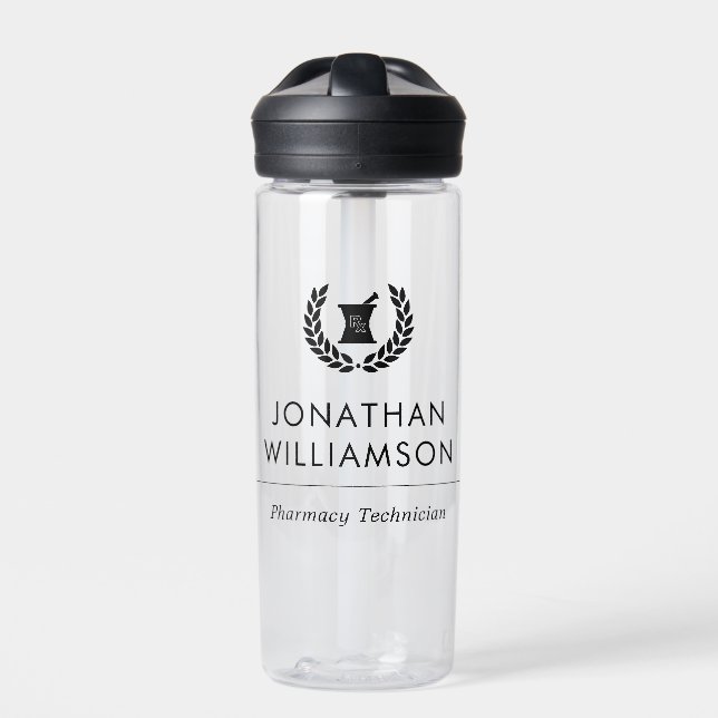 Custom Elegant Pharmacist Pharmacy Tech Staff Water Bottle (Front)