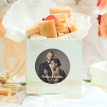 Custom Elegant Photo and Wedding Date Classic Round Sticker<br><div class="desc">Create a unique personalized wedding favor stickr using this simple photo template design. Load your desired photo in place of the sample photo in the design template and personalize the text with your name(s), wedding date, or other desired text. These look great on wedding or party favors and gift bags....</div>