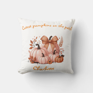 Custom Elegant pink fall Pumpkins, coquette bow Cushion