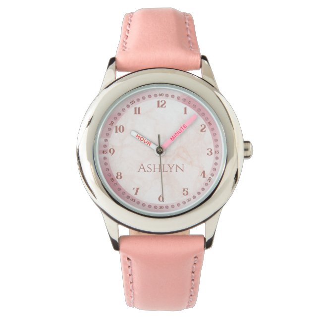 Custom Elegant Pink Monogram Kids Learning Watch (Front)