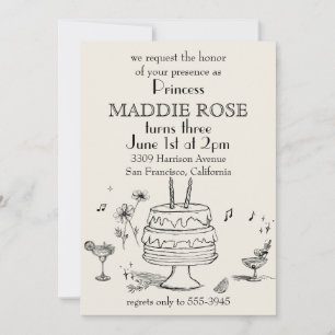 Custom Elegant Princess Cake 3rd Birthday Invite