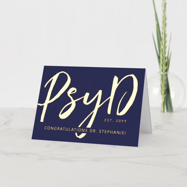 Custom Elegant PsyD Doctor of Psychology Modern Foil Greeting Card (Front)
