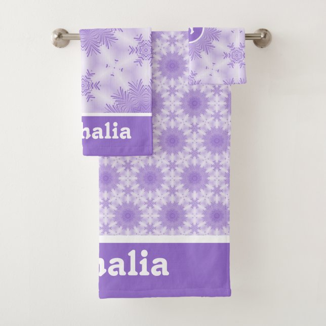 Custom Elegant Purple Snowflakes  Bath Towel Set (Insitu)