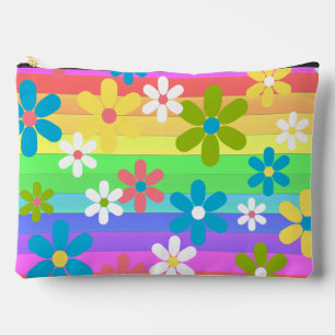 Custom Elegant Rainbow Floral Color Turquoise Blue Accessory Pouch
