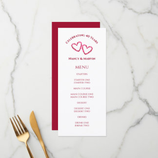 Custom Elegant Red 40th Wedding Anniversary Party Menu