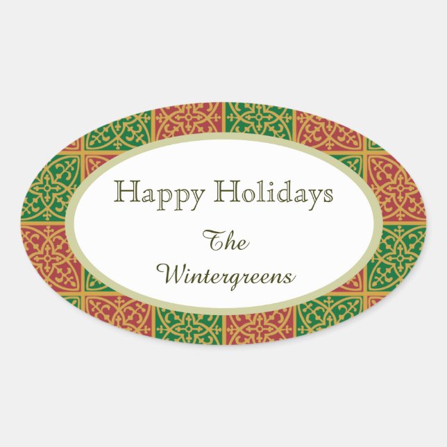 Custom Elegant Red and Green Pattern Gift Sticker (Front)