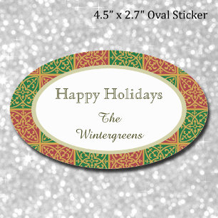 Custom Elegant Red and Green Pattern Gift Sticker