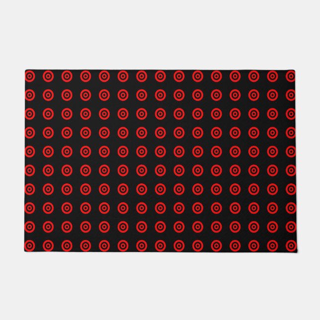 Custom Elegant Red Black circle Pattern on Black Doormat (Front)