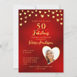 Custom Elegant Red & Gold 50 and Fabulous Birthday Invitation
