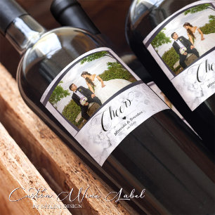 Custom Elegant Romantic Photo Wedding Wine Label