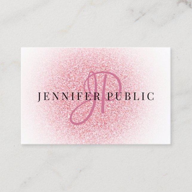 Custom Elegant Rose Gold Glitter Look Monogram Business Card (Front)
