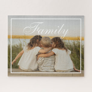 Custom Elegant Script Family Photo Jigsaw Puzzle