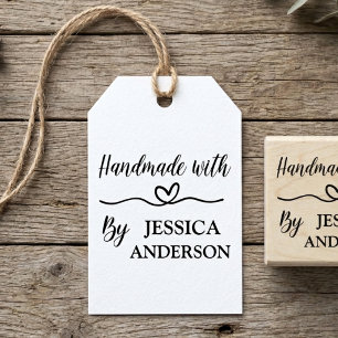 Custom Elegant Script Handmade With Love Heart Rubber Stamp