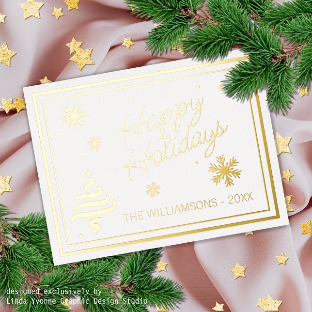 Custom Elegant Seasons Greetings Design Gold Foil Holiday Postcard (Creator Uploaded)