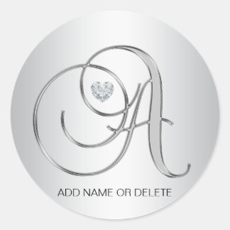 Custom Elegant Silver Monogrammed Initial Letter A Classic Round Sticker