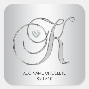 Custom Elegant Silver Monogrammed Initial Letter K Square Sticker