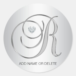 Custom Elegant Silver Monogrammed Initial Letter R Classic Round Sticker