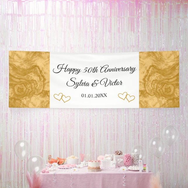 Custom Elegant Simple Gold 50th Anniversary Party Banner (Party)