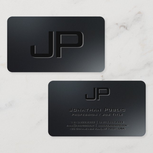 Custom Elegant Simple Template Monogram Black Business Card (Front/Back)