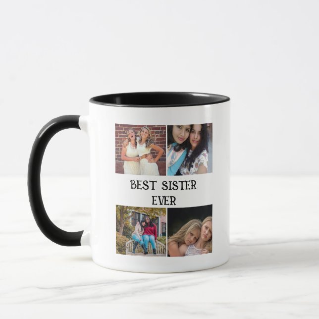 CUSTOM  ELEGANT SISTER 4 PHOTO COLLAGE  MUG (Left)