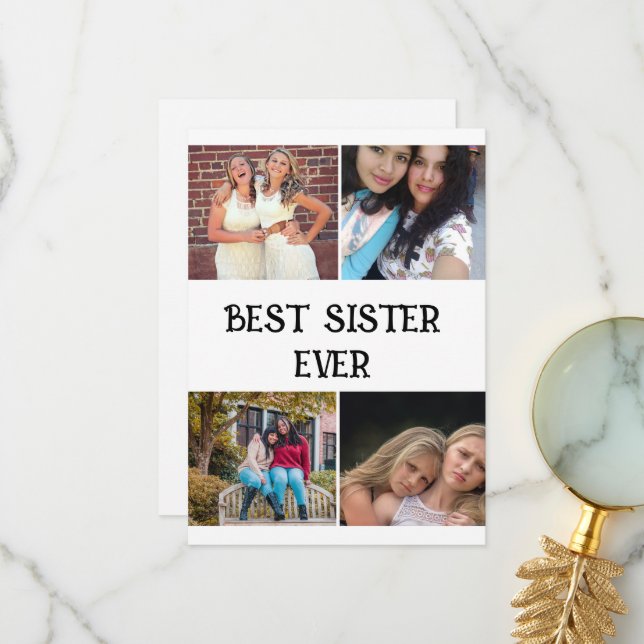 CUSTOM  ELEGANT SISTER 4 PHOTO COLLAGE  THANK YOU CARD (Front/Back In Situ)