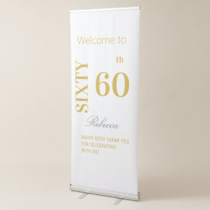 Custom Elegant Sixty Birthday Party White Gold Retractable Banner