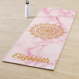 Custom elegant soft pink marble stone gold mandala yoga mat