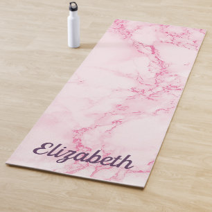 Custom elegant soft pink marble stone print name yoga mat