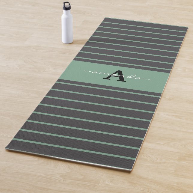 Custom elegant stripes black green practising yoga mat (In Situ)
