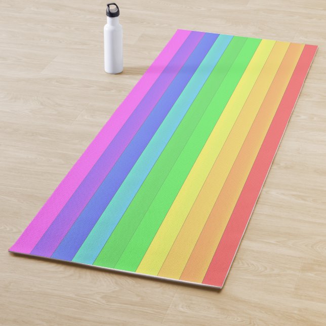 Custom Elegant Stripes Rainbow Colour Light Green Yoga Mat (In Situ)