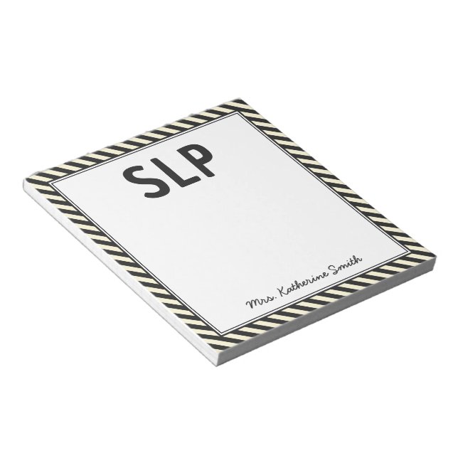 Custom Elegant Stripes SLP Speech Pathologist  Notepad (Angled)